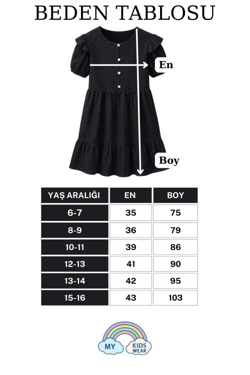 Kız Çocuk Siyah Fisto Kumaş Düğmeli Yazlık Elbise 12529