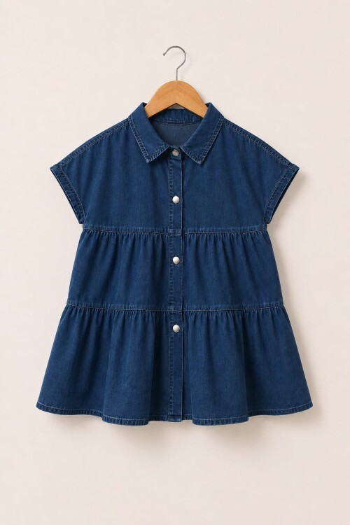 Mia Düğmeli Denim Kız Çocuk Elbise 12843
