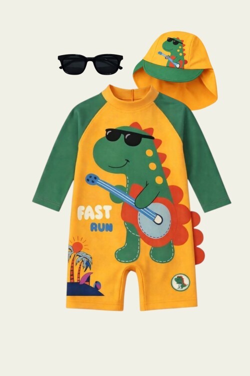 My Kids Wear Çocuk Desenli Mayo Takımı - UV Korumalı Bone ve Güneş Gözlüğü Hediyeli 2li Set 12695