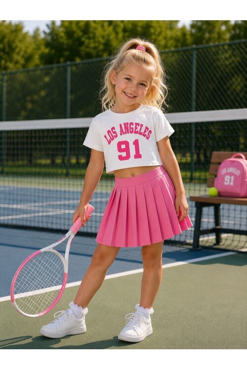 Pile Etekli Baskılı Kız Çocuk Takım