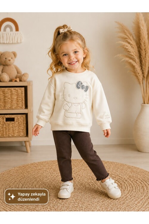 Sevimli Figür Detaylı Sweatshirt ve Fitilli Pantolon 2li Çocuk Takım 12949