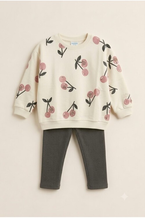 Sevimli Figür Detaylı Sweatshirt ve Fitilli Pantolon 2li Çocuk Takım 12950