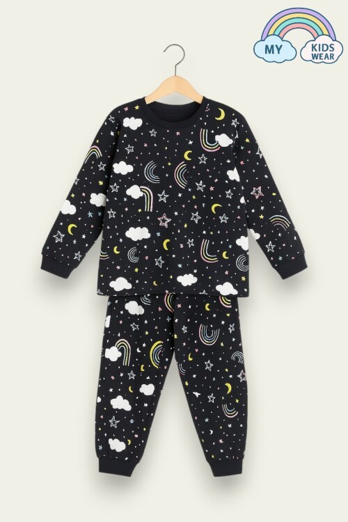Çocuk Pamuklu Desenli İkili Pijama Takımı 4-8 Yaş 12233