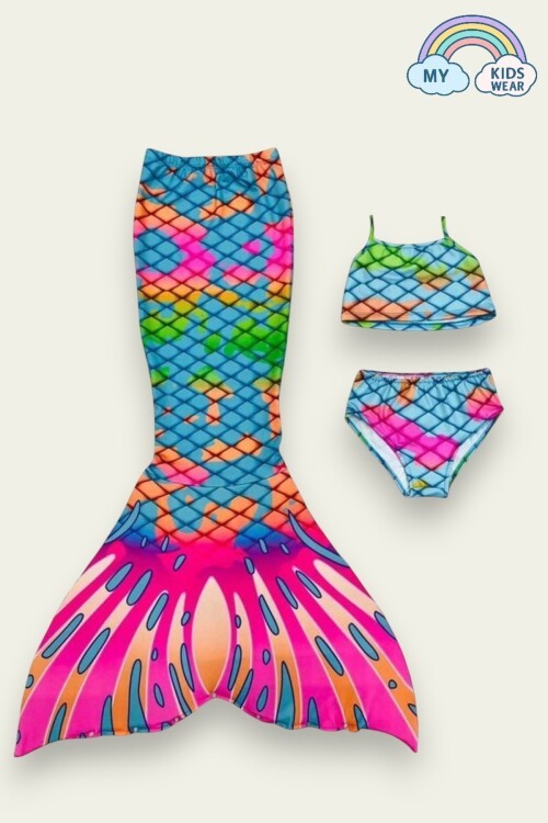 Kız Çocuk Deniz Kızı Mayo Kostüm Renkli