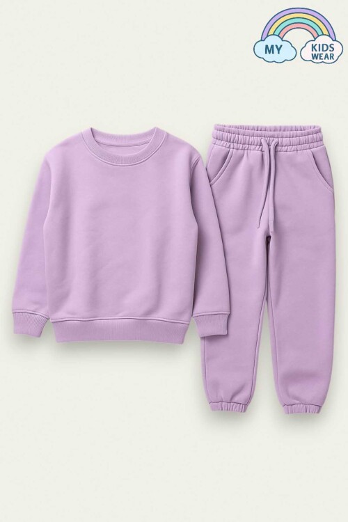 Kız Çocuk Sweatshirt ve Pantolon Takımı – Lila Basic 5-14 Yaş 10793