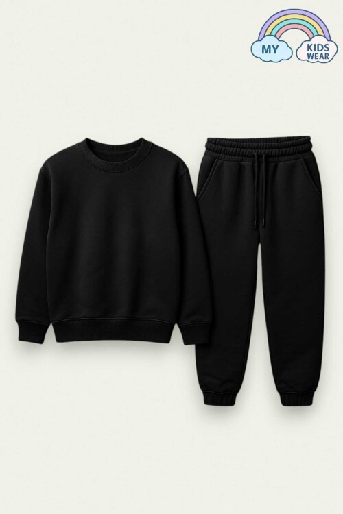 Kız Çocuk Sweatshirt ve Pantolon Takımı – Siyah Basic 5-14 Yaş 10796