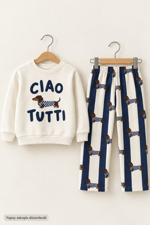 Erkek Çocuk Baskılı  Kışlık Sweatshirt ve Pantolon Takım