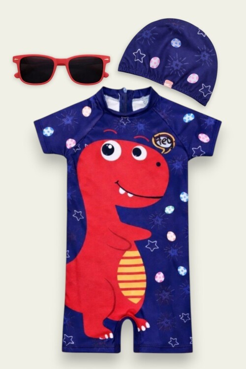 My Kids Wear Çocuk Desenli Mayo Takımı -  Bone ve Güneş Gözlüğü Hediyeli 2li Set 12715