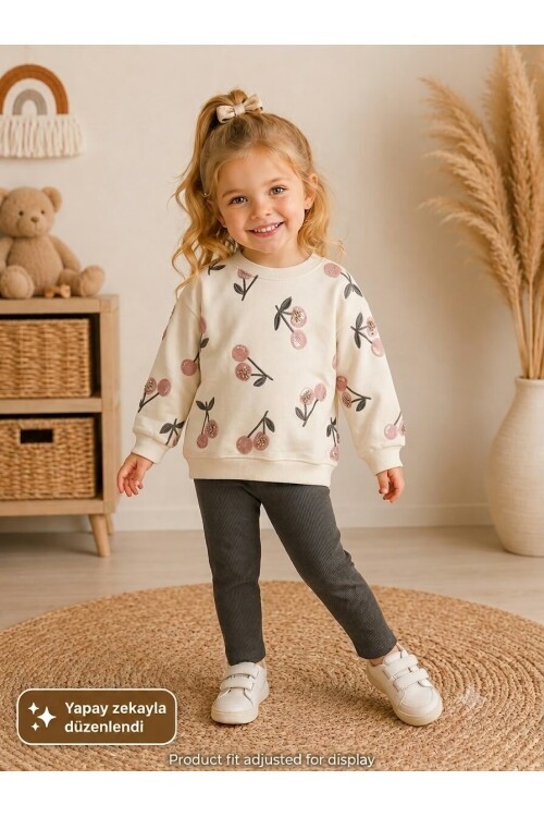 Sevimli Figür Detaylı Sweatshirt ve Fitilli Pantolon 2li Çocuk Takım 12950