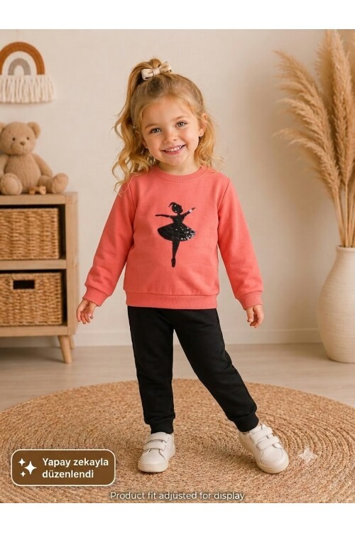 Sevimli Figür Detaylı Sweatshirt ve Fitilli Pantolon 2li Çocuk Takım 12951